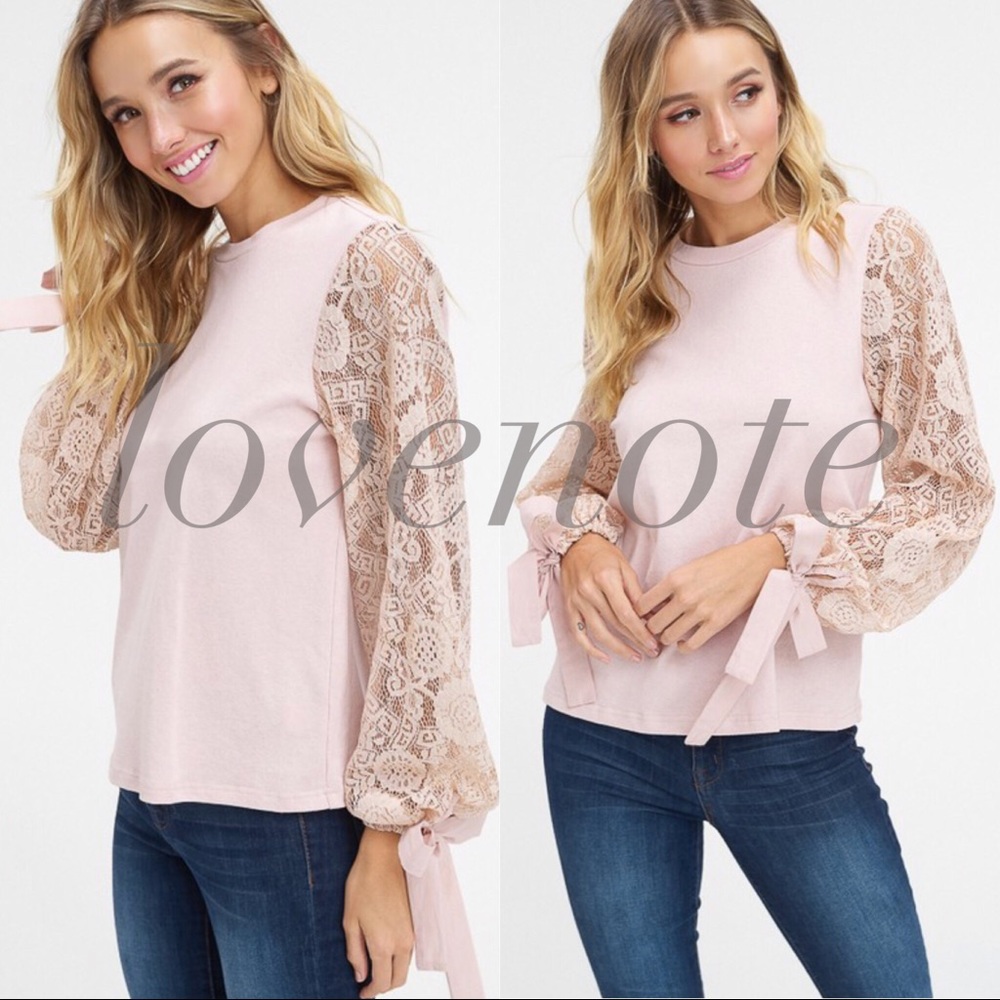 1 left❤️ Blush Cotton Lace Long Sleeve Tie Wrist - Picture 3 of 5